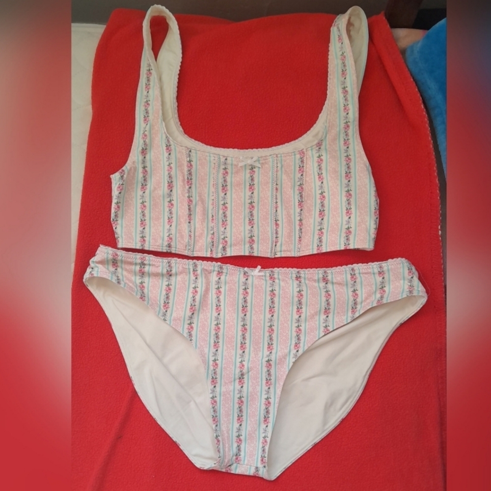 Frankie's Bikinis Floral Striped Bikini Set